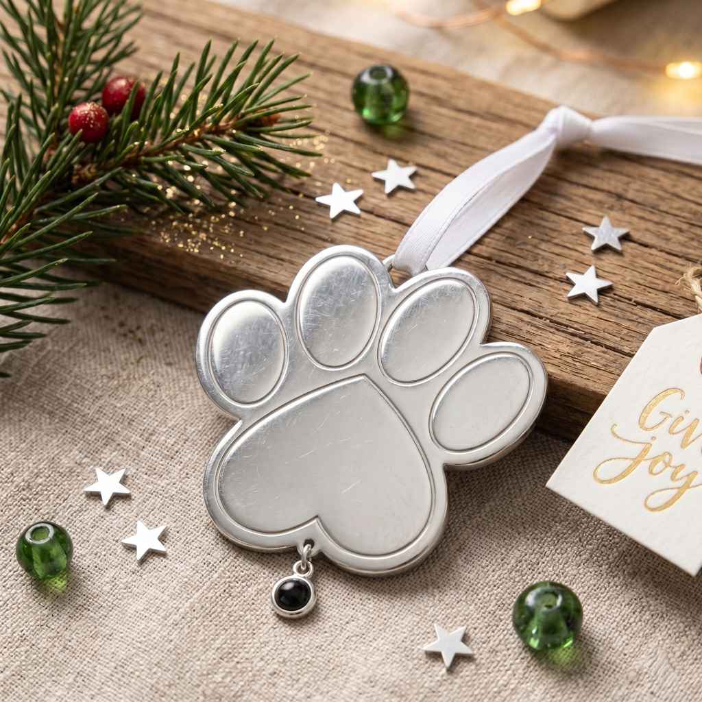 Personalized Dog Paw Print Photo Projection Ornament