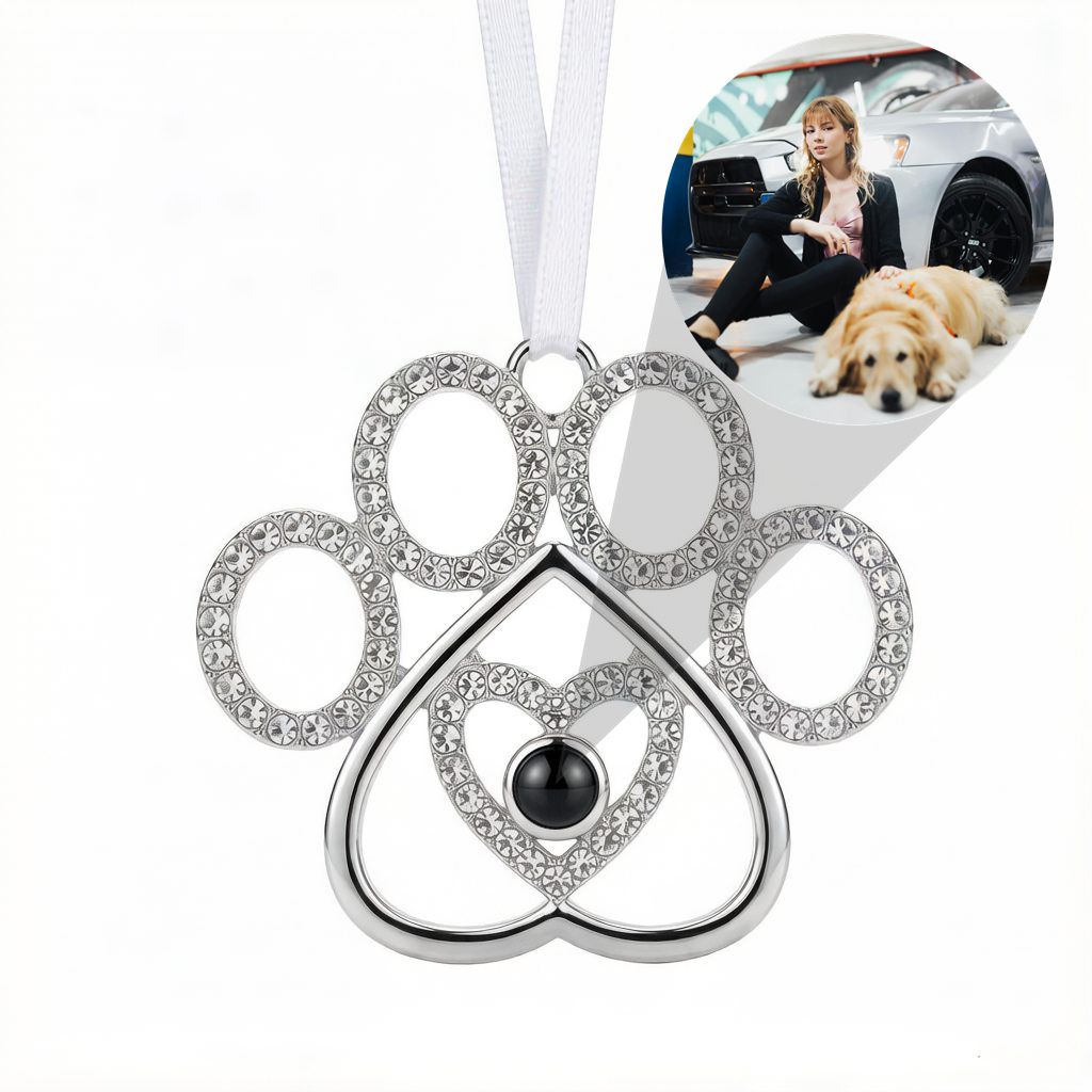 Personalized Dog Paw Print Photo Projection Ornament - Silver