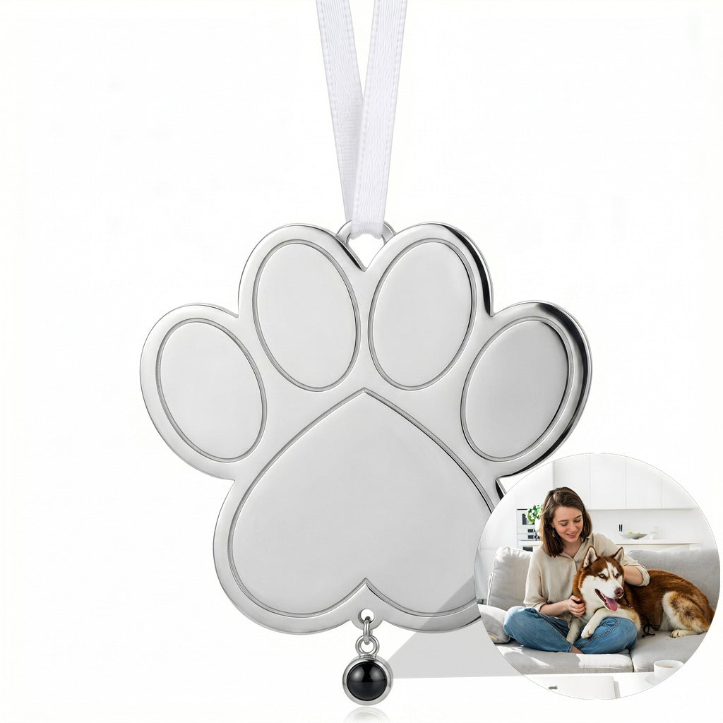 Personalized Dog Paw Print Photo Projection Ornament