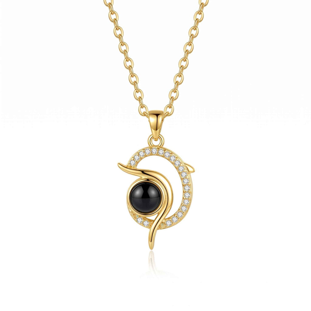 Personalized Dolphin Photo Projection Necklace - Gold