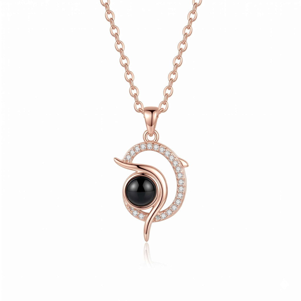 Personalized Dolphin Photo Projection Necklace - Rose Gold
