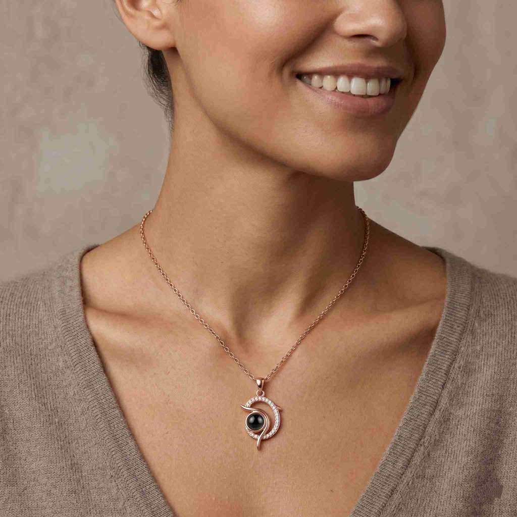 Personalized Dolphin Photo Projection Necklace - Rose Gold1