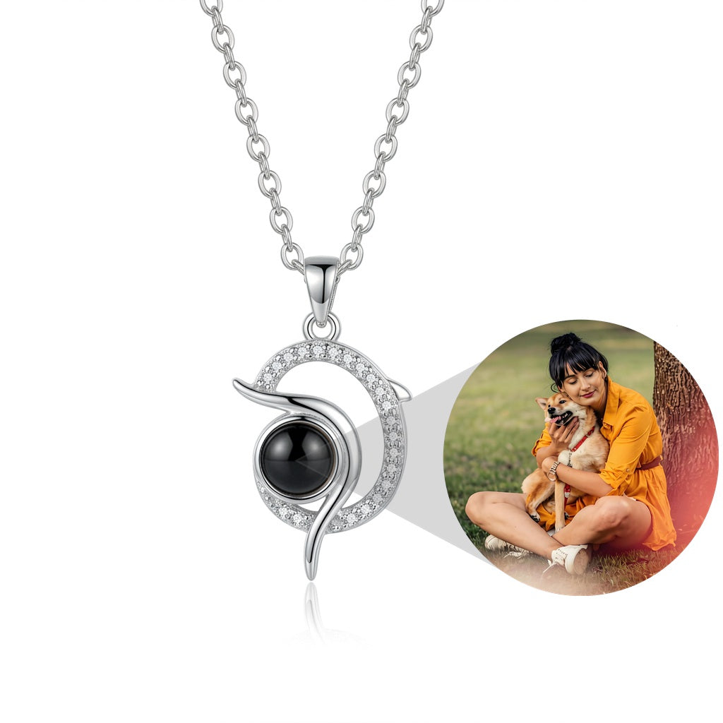 Personalized Dolphin Photo Projection Necklace - Silver