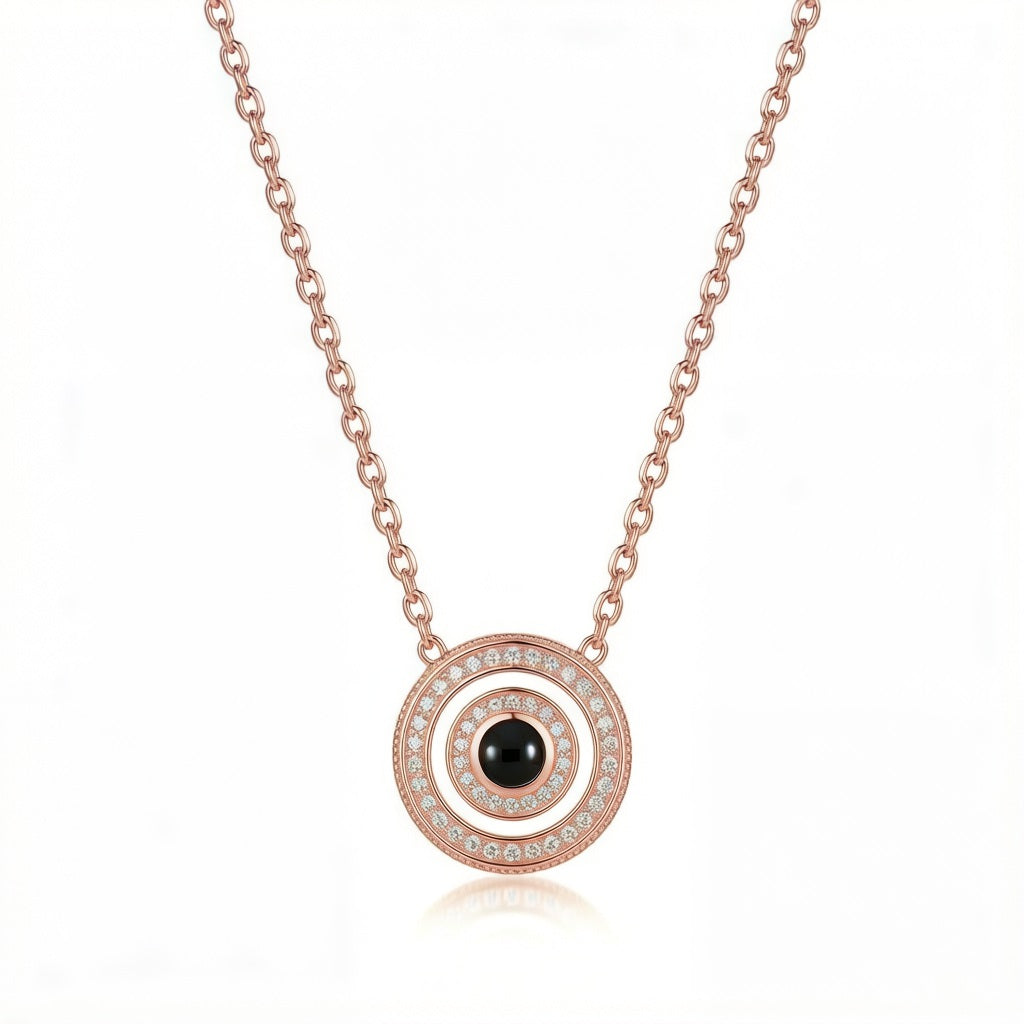 Personalized Double Circle Photo Projection Necklace - Rose Gold