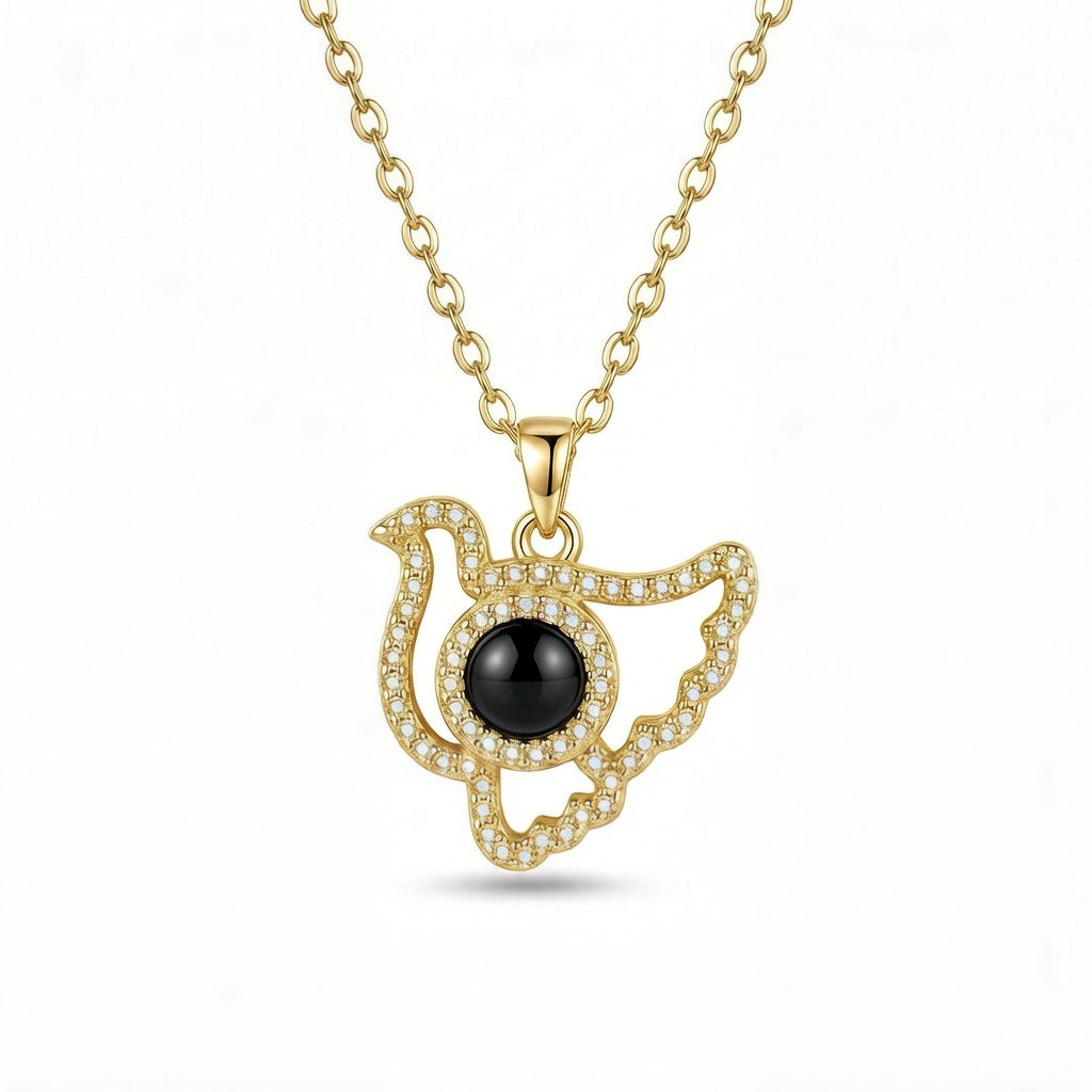 Personalized Dove Pendant Photo Projection Necklace - Gold