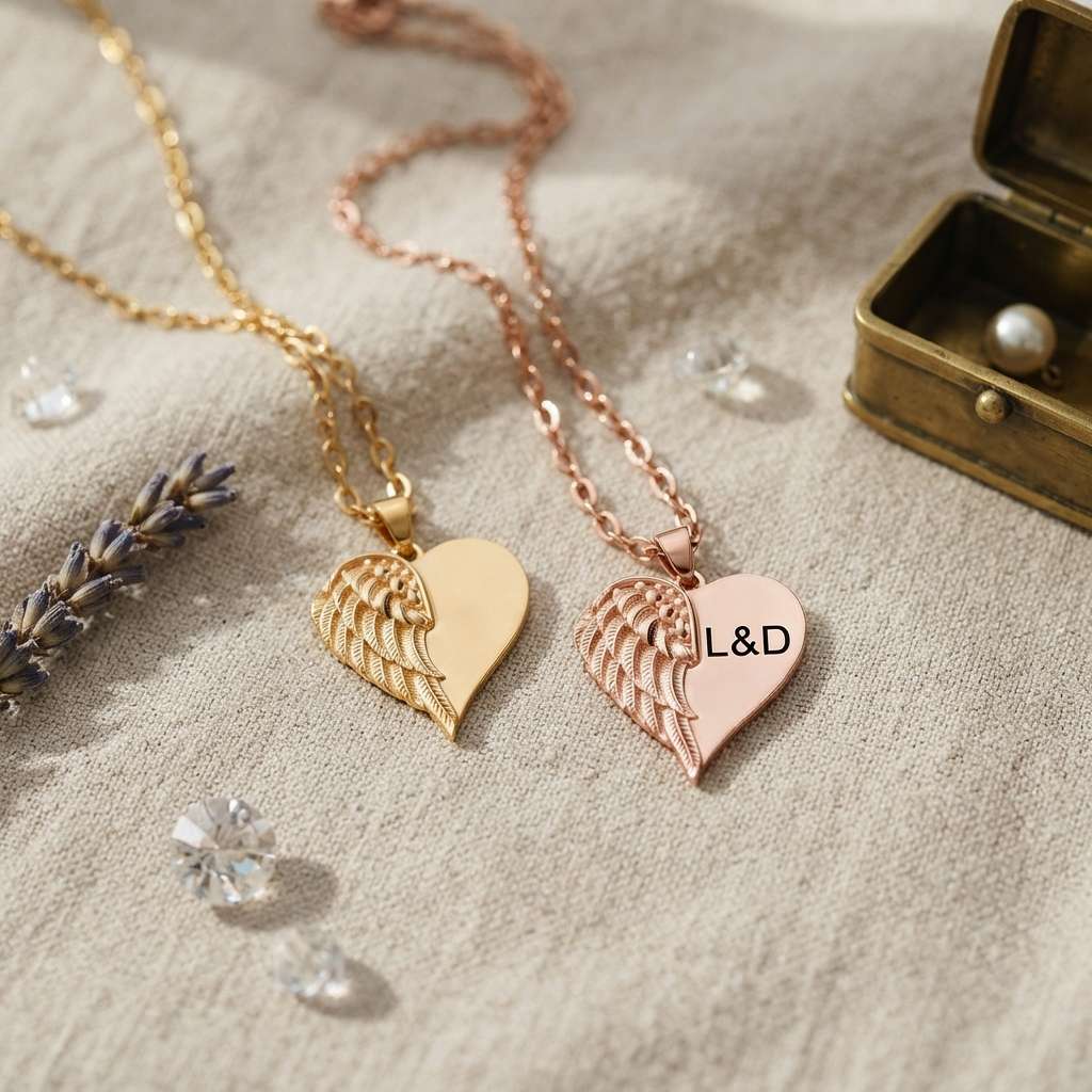 Personalized Engravable Angel Wing Heart Necklace 