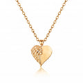 Personalized Engravable Angel Wing Heart Necklace - Gold