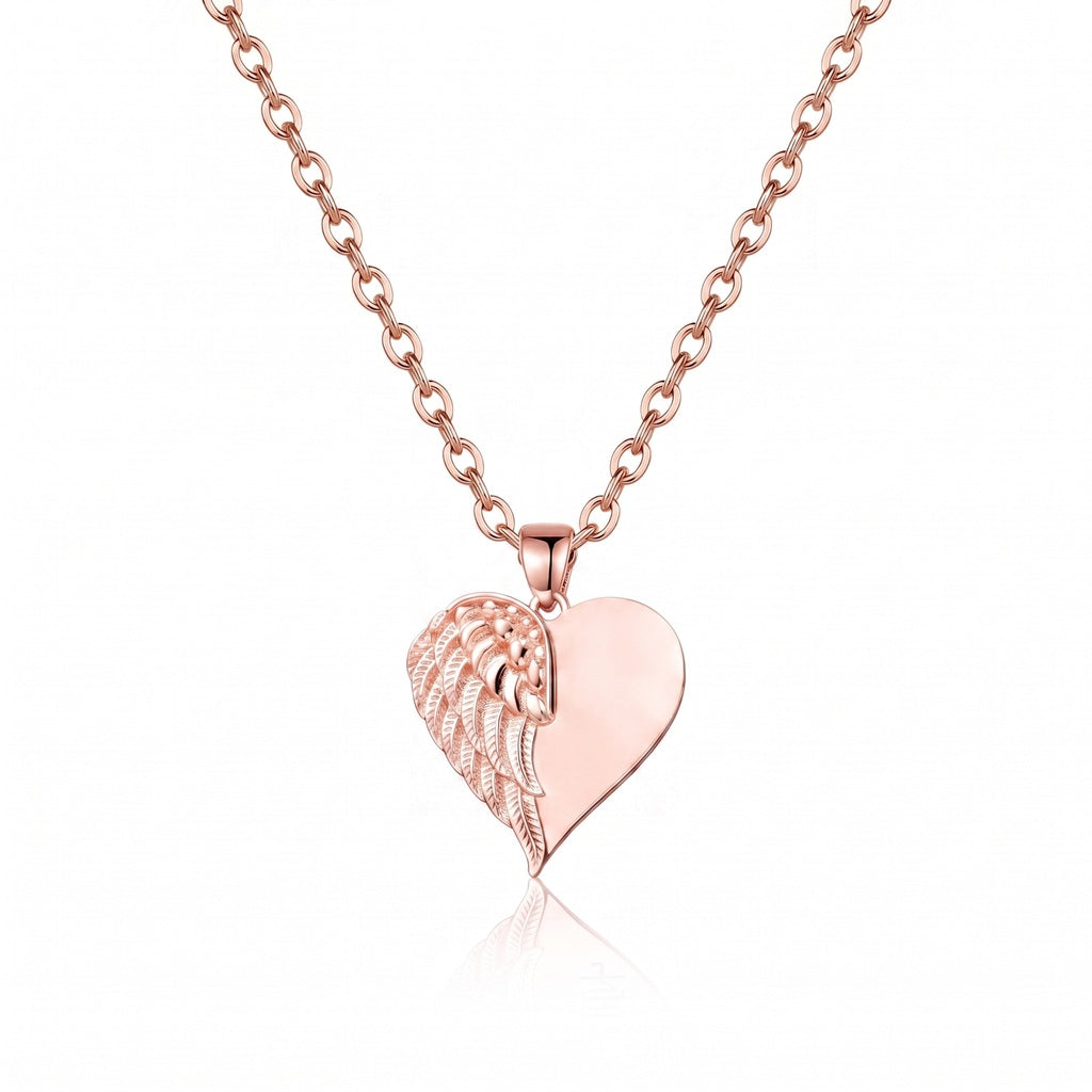 Personalized Engravable Angel Wing Heart Necklace - Rose Gold