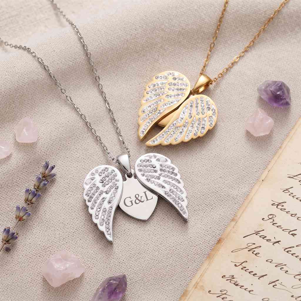 Personalized Engravable Angel Wings Heart Necklace