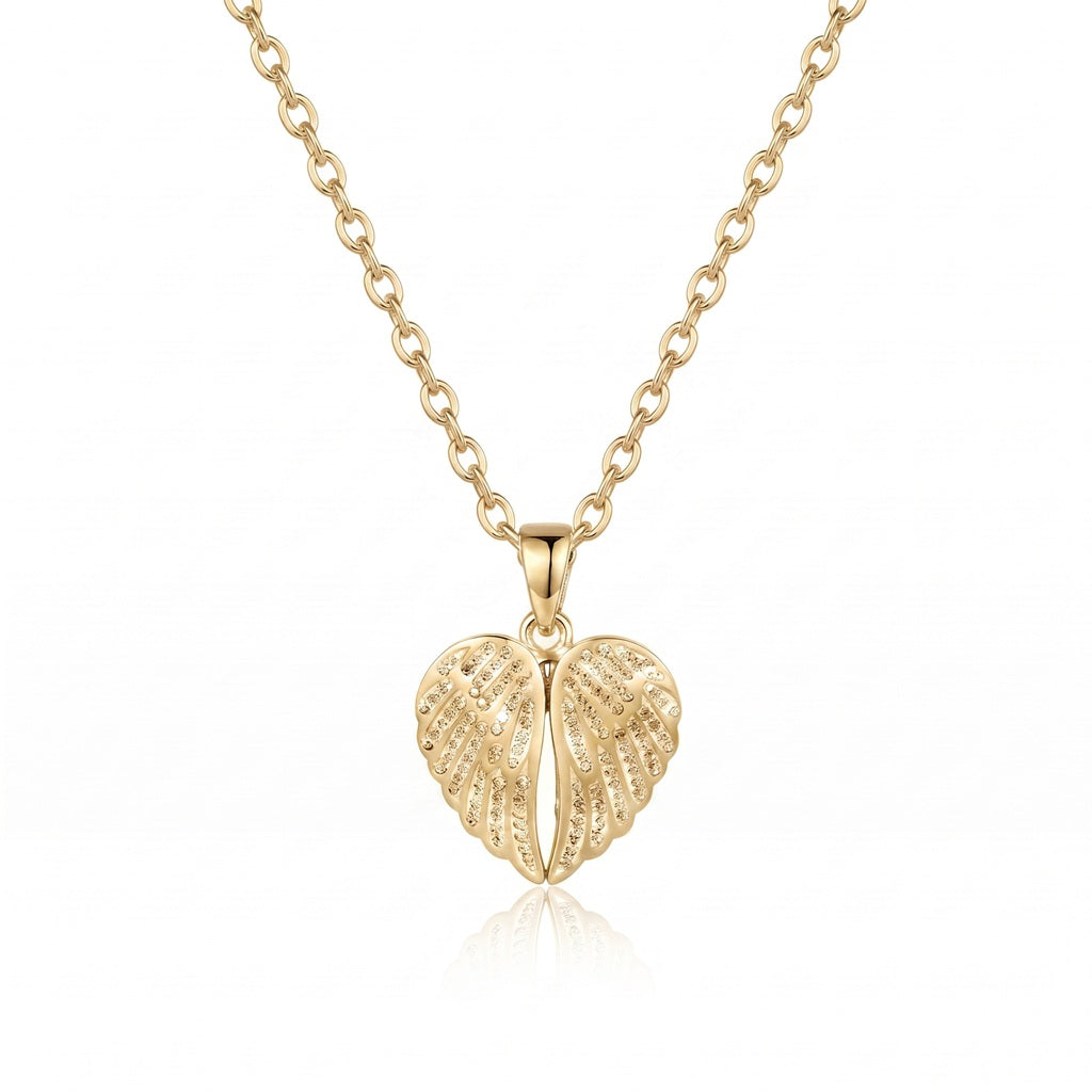 Personalized Engravable Angel Wings Heart Necklace - Gold
