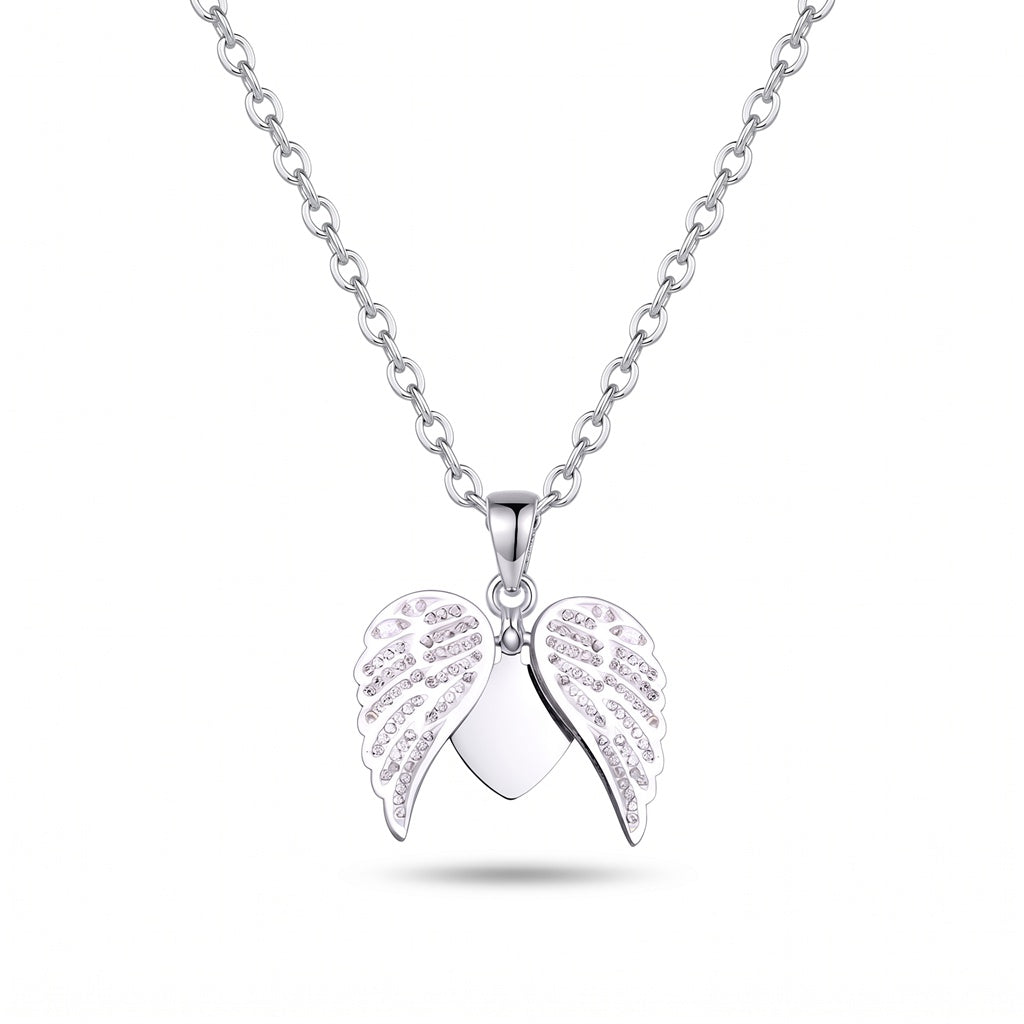 Personalized Engravable Angel Wings Heart Necklace - Silver1