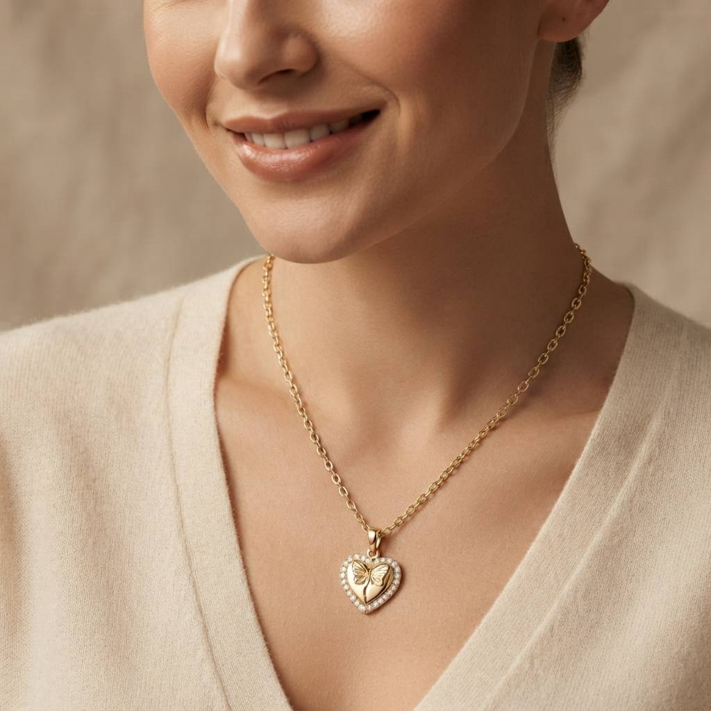 Personalized Engravable Butterfly Heart Necklace3