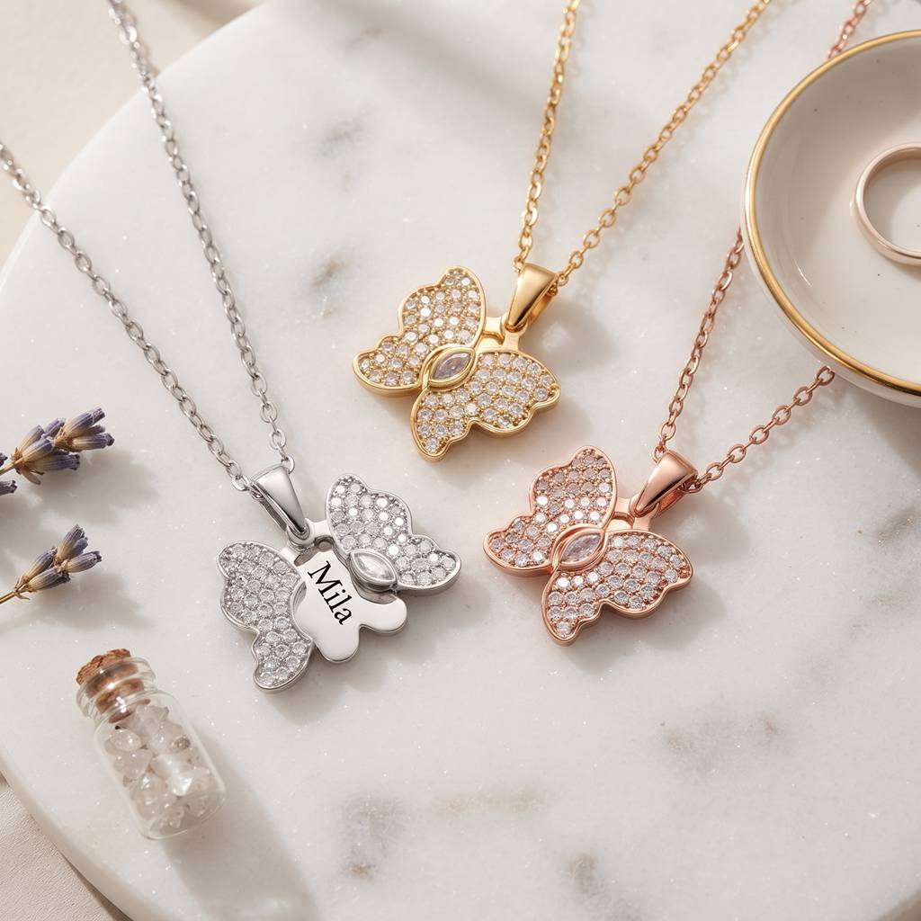 Personalized Engravable CZ Pave Butterfly Necklace