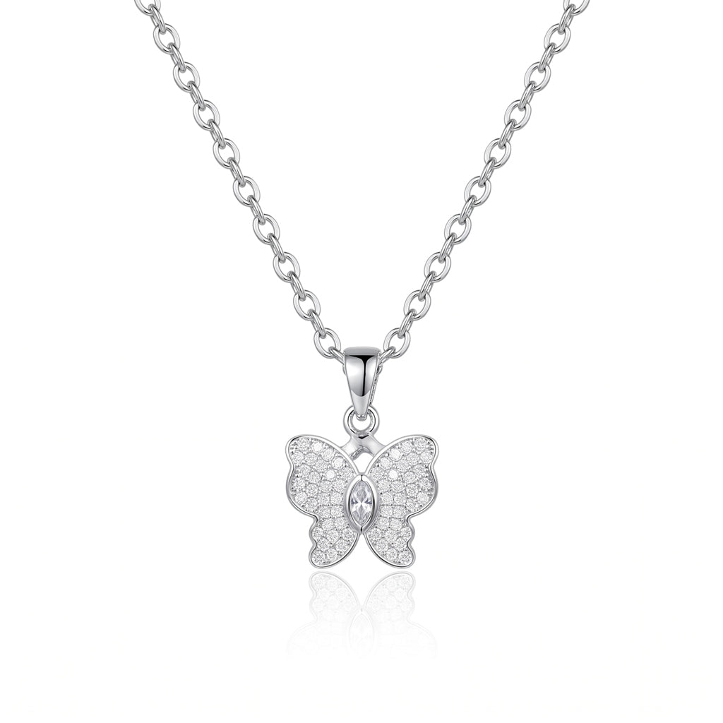 Silver Personalized Engravable CZ Pave Butterfly Necklace