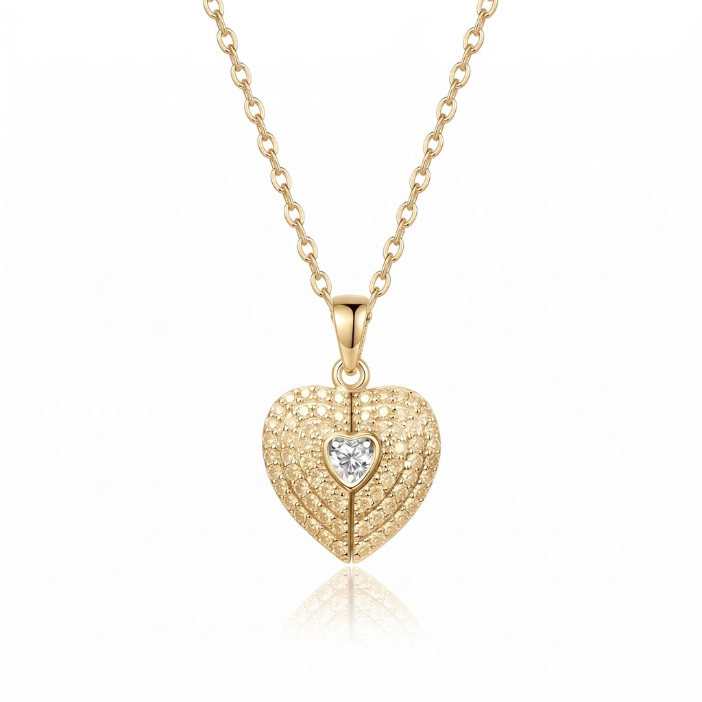 Personalized Engravable Folding Angel Wings Heart Necklace - Gold