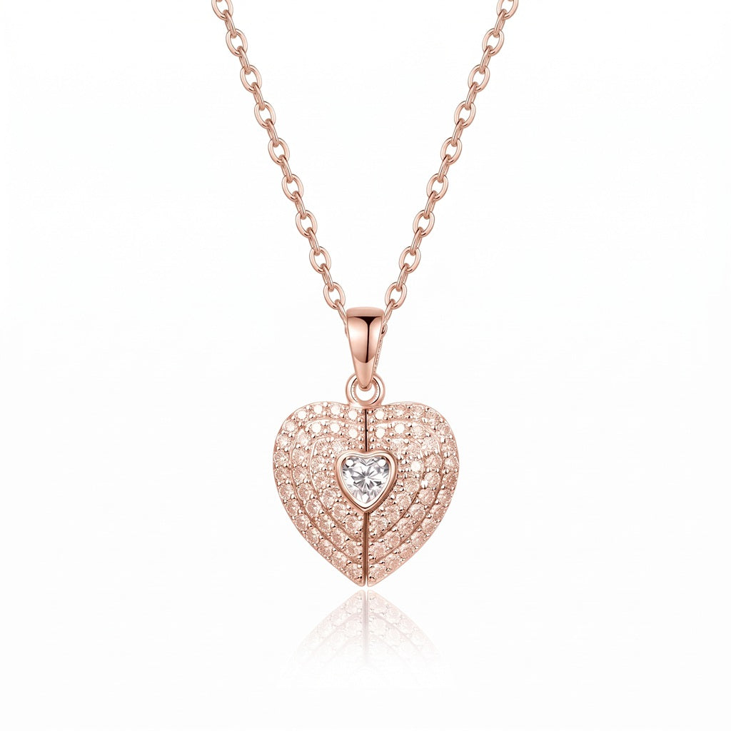 Personalized Engravable Folding Angel Wings Heart Necklace - Rose Gold