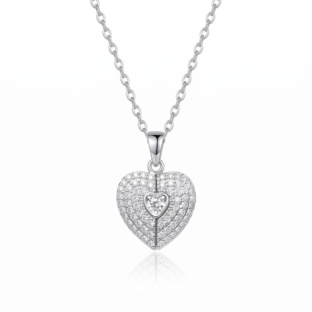 Personalized Engravable Folding Angel Wings Heart Necklace - Silver