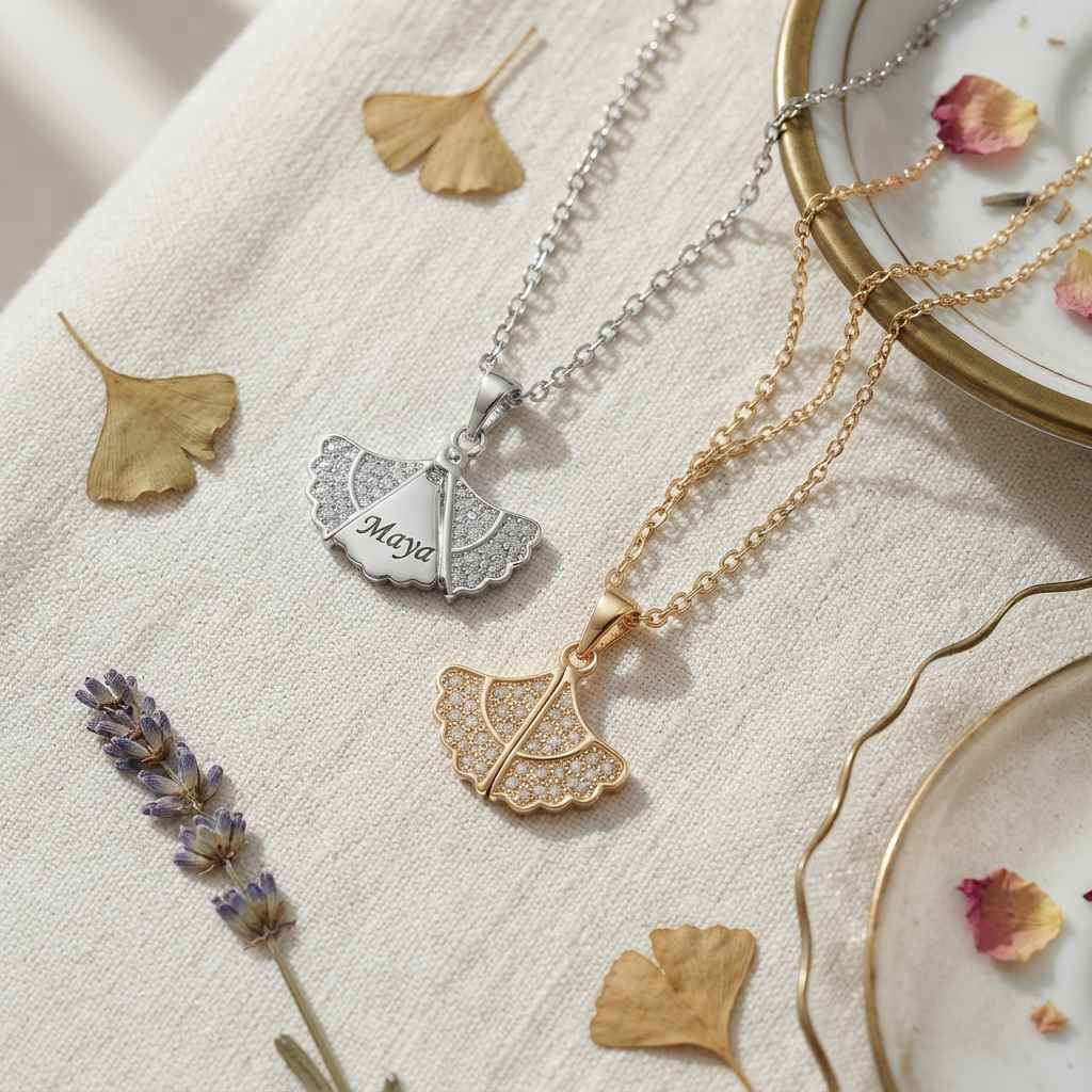 Personalized Engravable Ginkgo Leaf Locket Necklace 