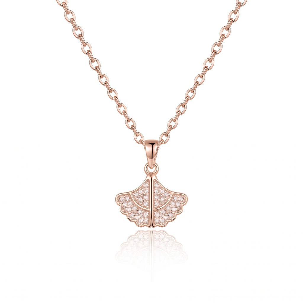 Rose Gold Personalized Engravable Ginkgo Leaf Locket Necklace 