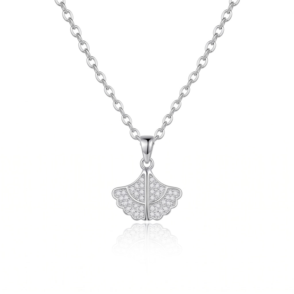 Personalized Engravable Ginkgo Leaf Locket Necklace - Silver