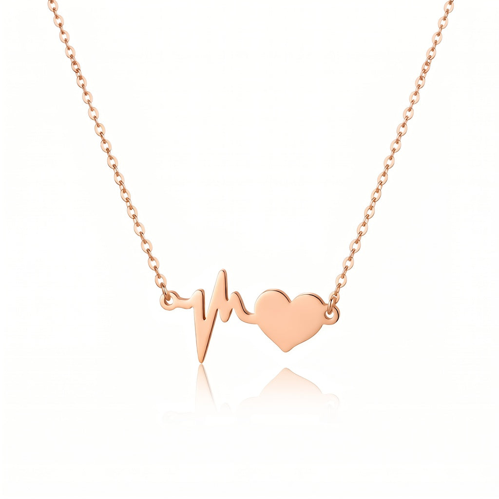 Personalized Engravable Heartbeat ECG Heart Necklace - Rose Gold