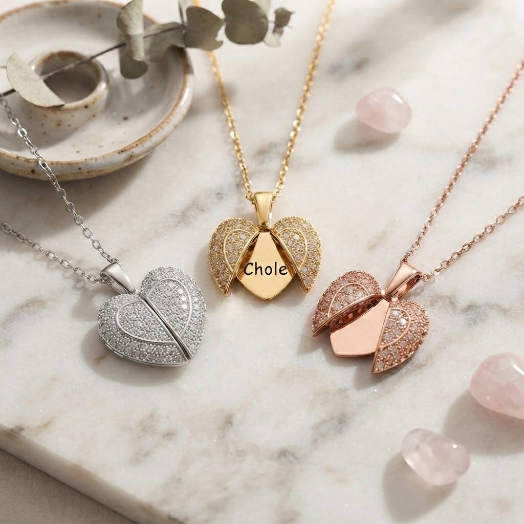 Personalized Engravable Openable Pavé Heart Necklace