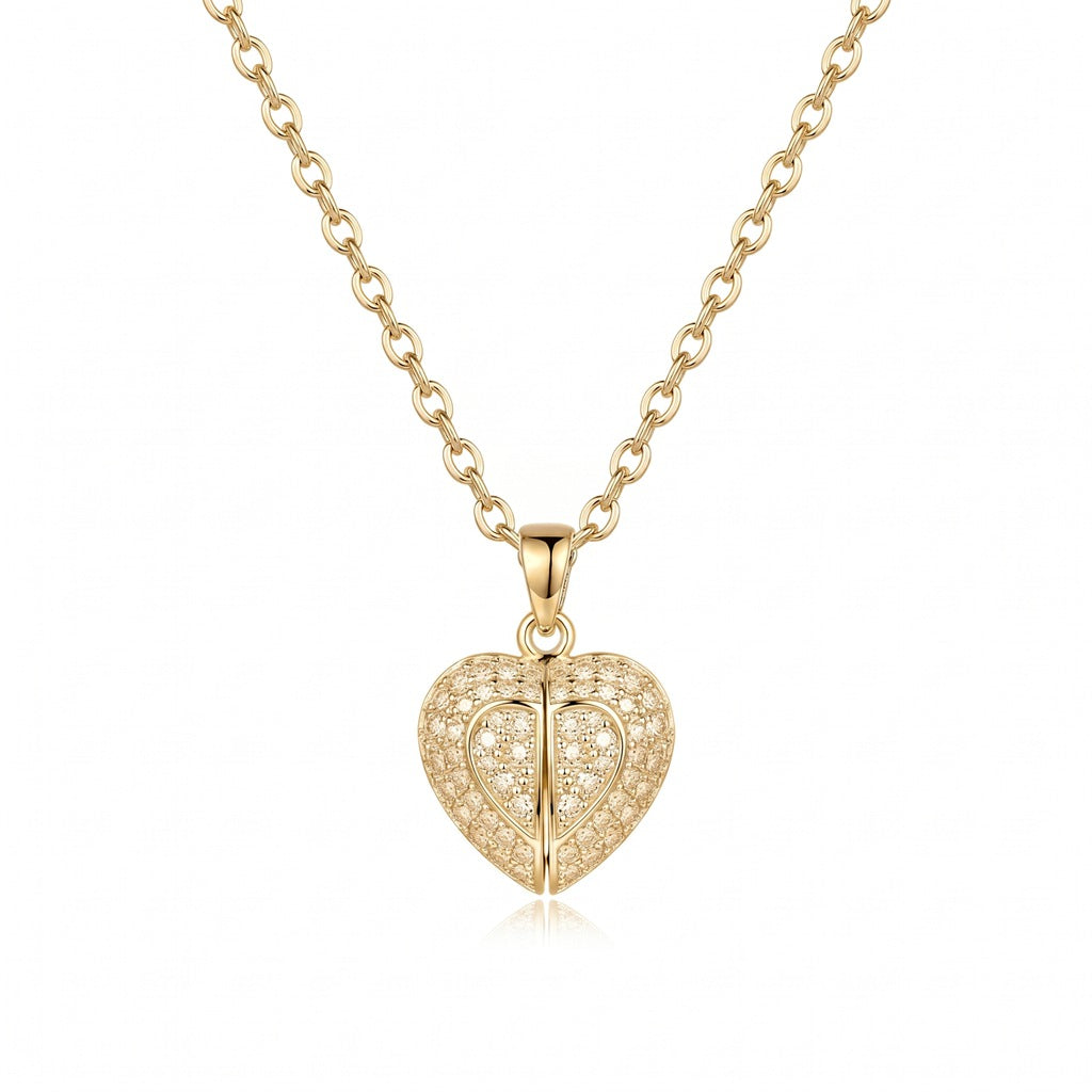 Personalized Engravable Openable Pavé Heart Necklace - Gold