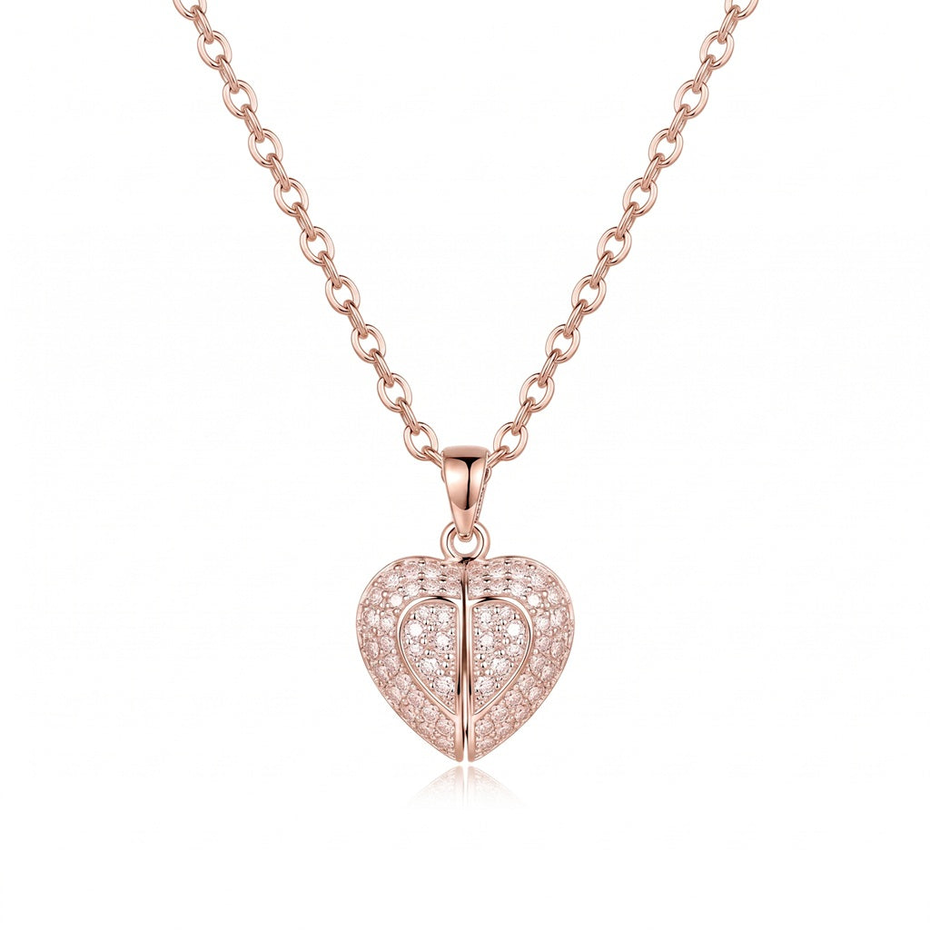 Personalized Engravable Openable Pavé Heart Necklace - Rose Gold