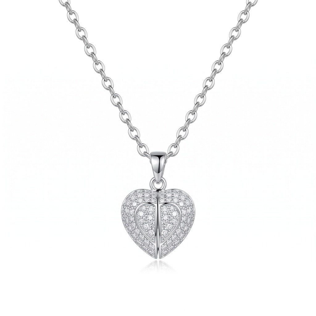 Personalized Engravable Openable Pavé Heart Necklace - Silver