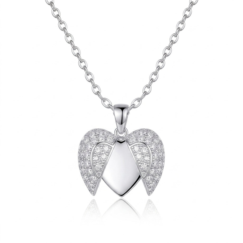 Personalized Engravable Openable Pavé Heart Necklace - Silver