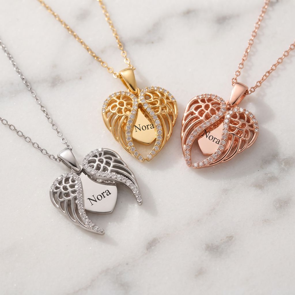 Personalized Engravable Opening Angel Wings Necklace 