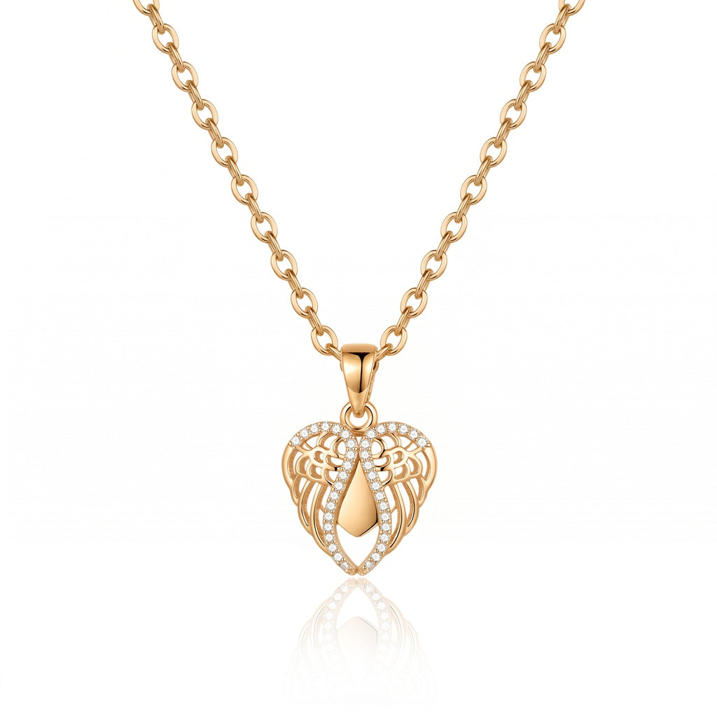 Personalized Engravable Opening Angel Wings Necklace - Gold