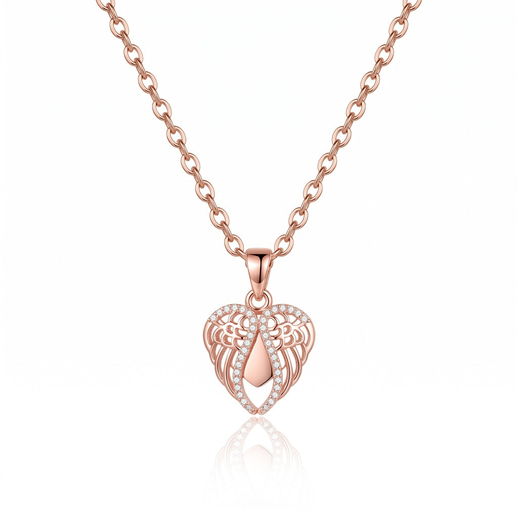 Personalized Engravable Opening Angel Wings Necklace - Rose Gold