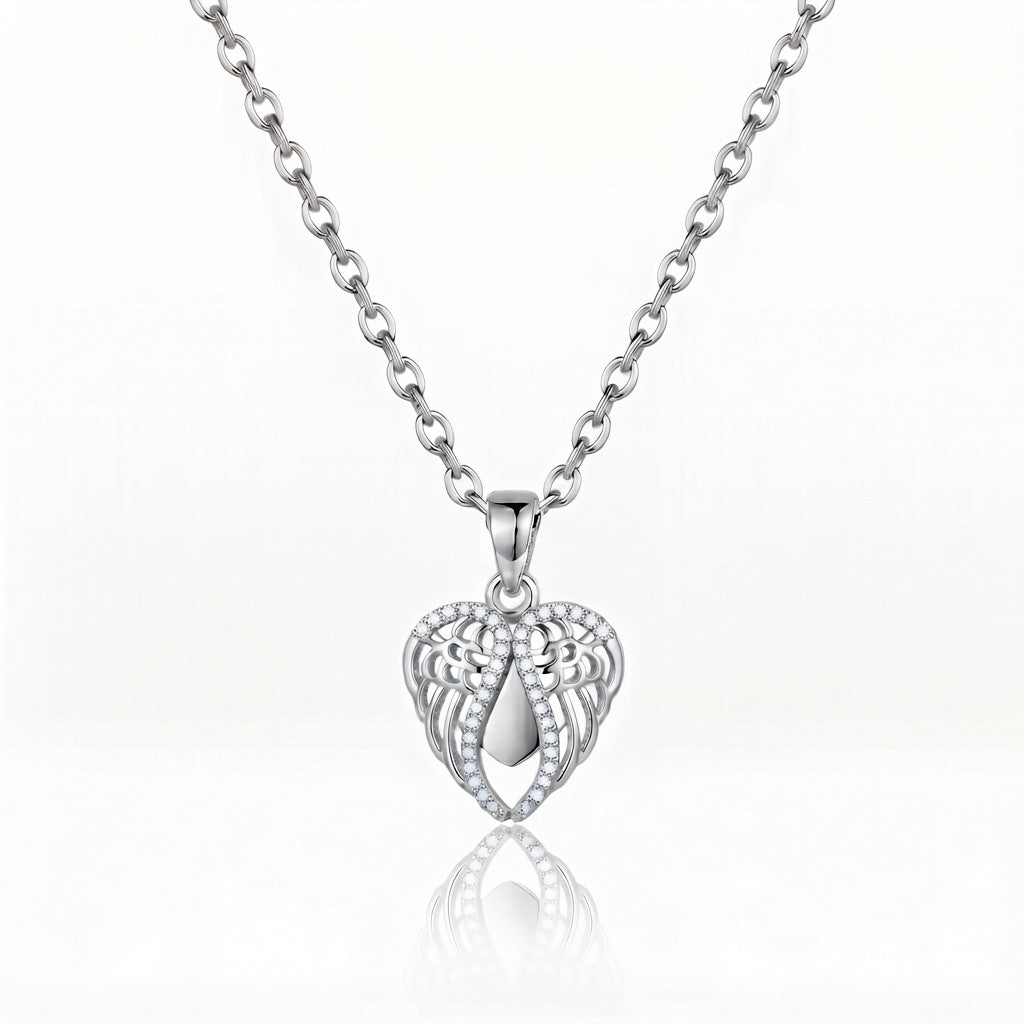 Personalized Engravable Opening Angel Wings Necklace - Silver