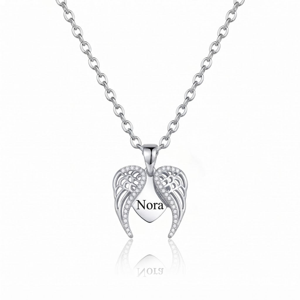 Personalized Engravable Opening Angel Wings Necklace - Silver