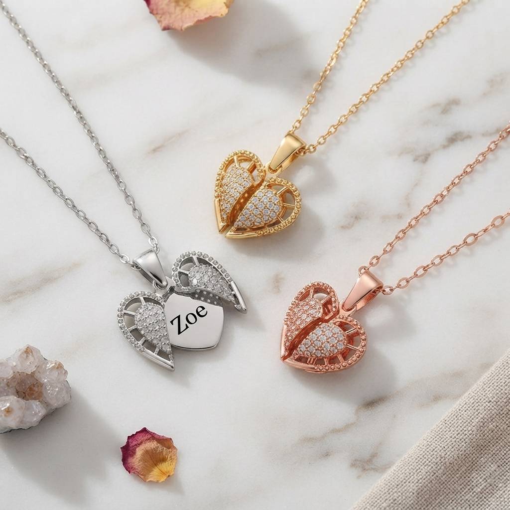 Personalized Engravable Opening Crystal Heart Necklace 