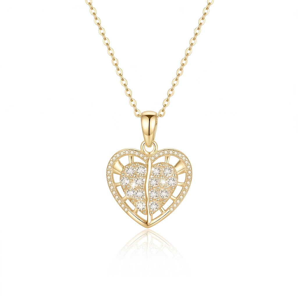 Personalized Engravable Opening Crystal Heart Necklace - Gold