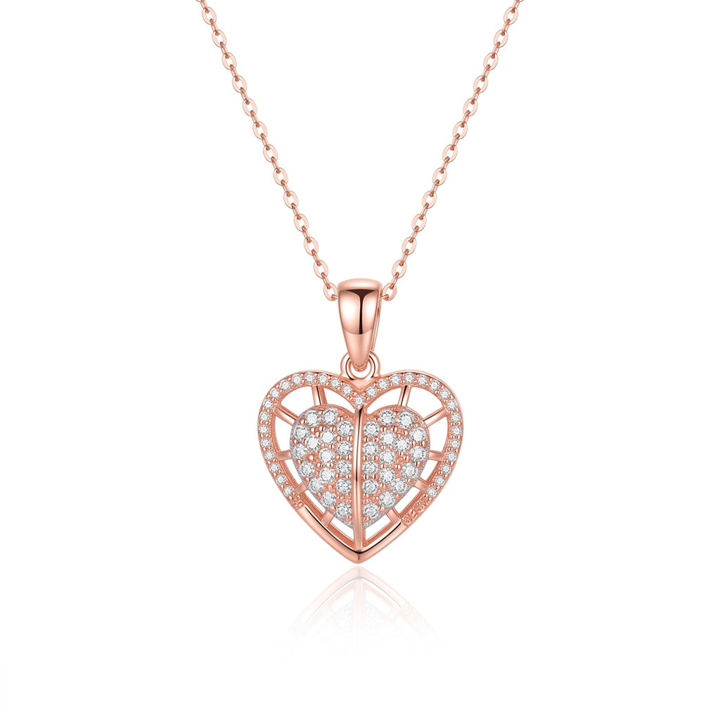 Personalized Engravable Opening Crystal Heart Necklace - Rose Gold