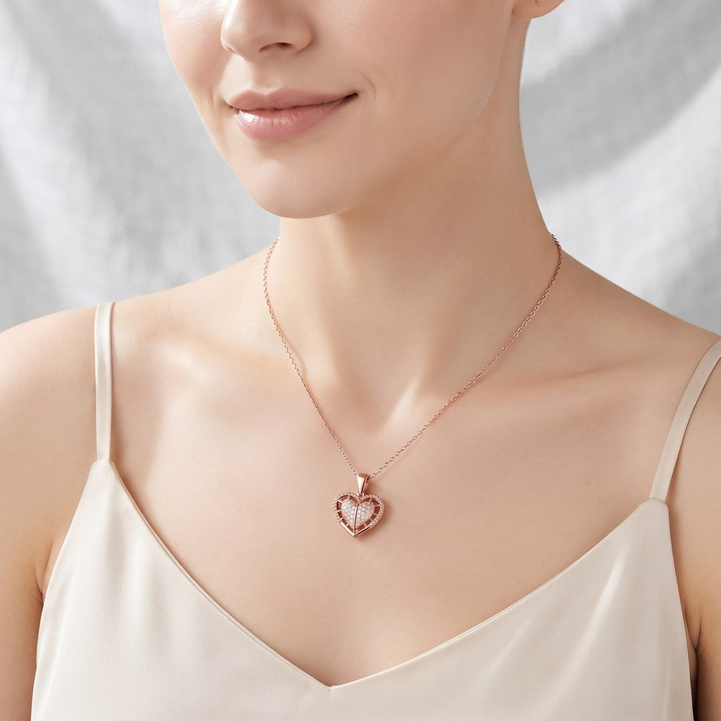 Personalized Engravable Opening Crystal Heart Necklace - Rose Gold