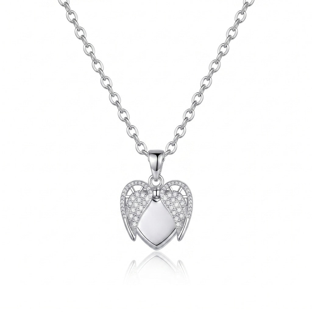 Personalized Engravable Opening Crystal Heart Necklace - Silver