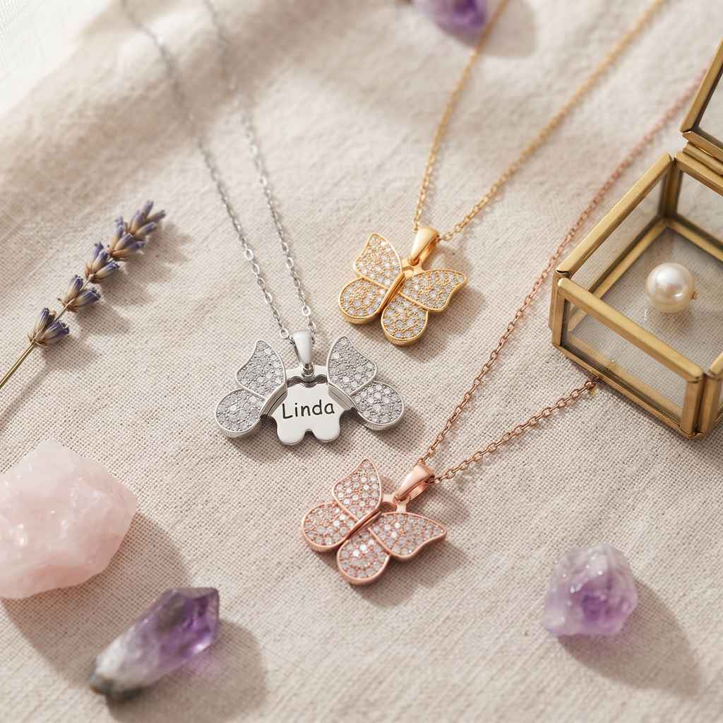 Personalized Engravable Pavé Butterfly Necklace 