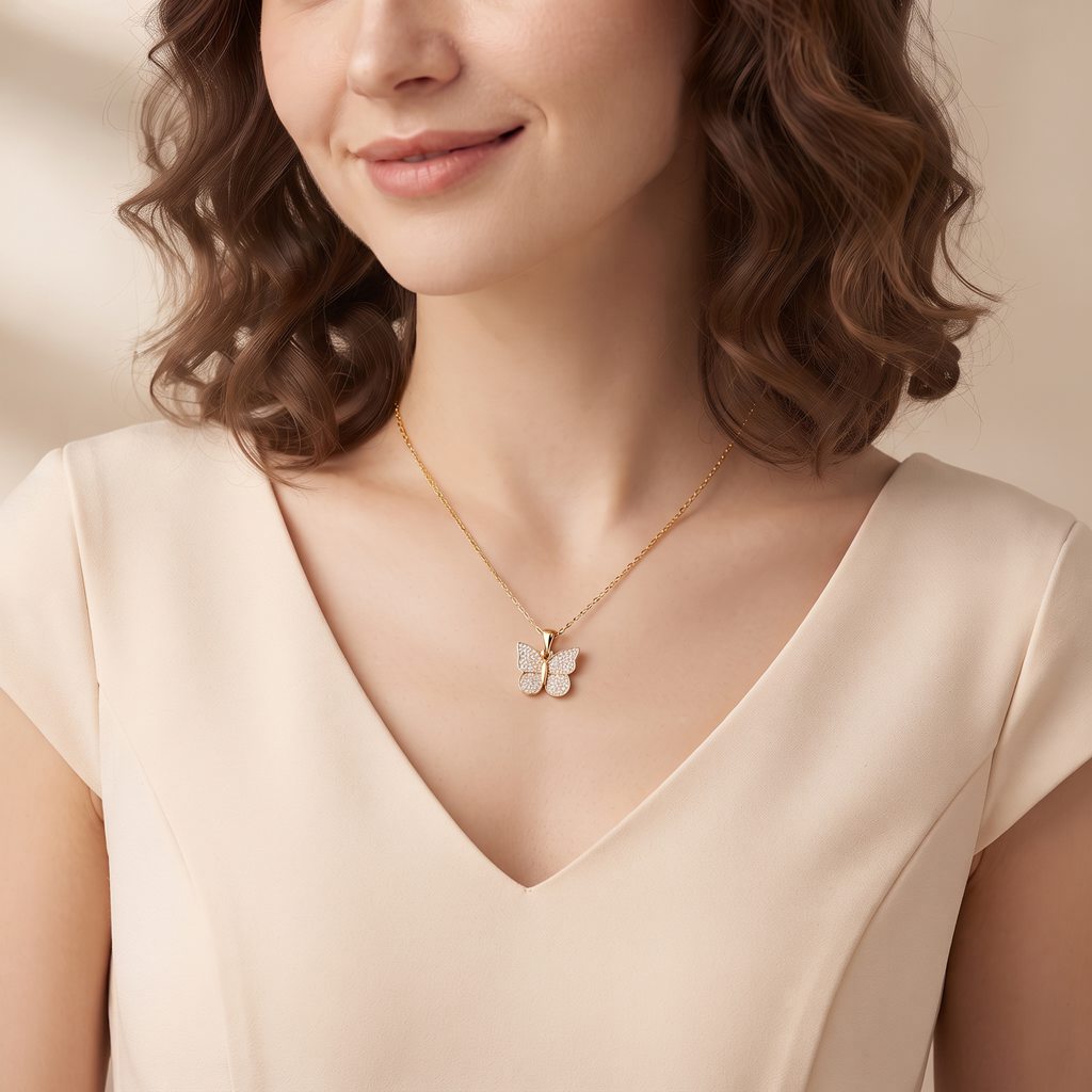 Personalized Engravable Pavé Butterfly Necklace - Gold2