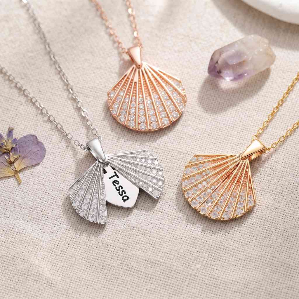 Personalized Engravable Shell Necklace with Zirconia