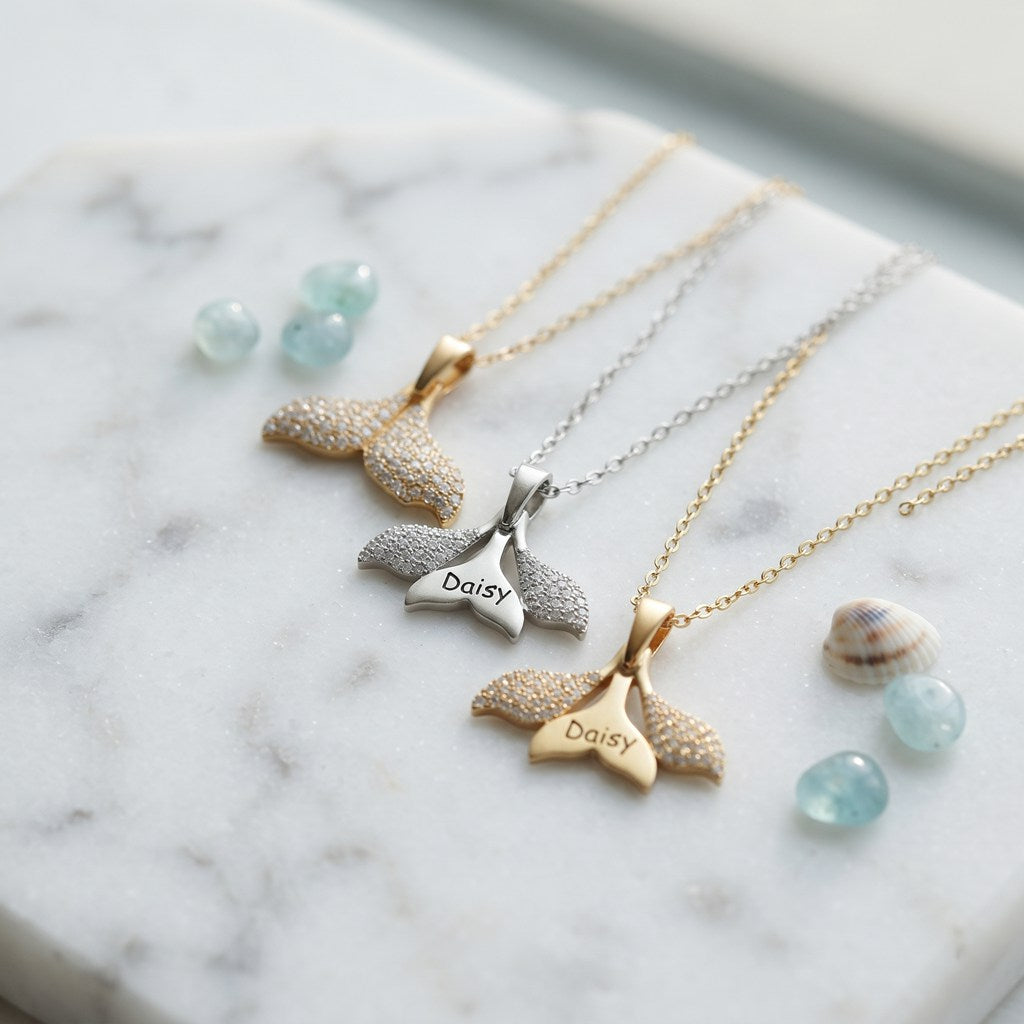 Personalized Engravable Sparkling Mermaid Tail Necklace 
