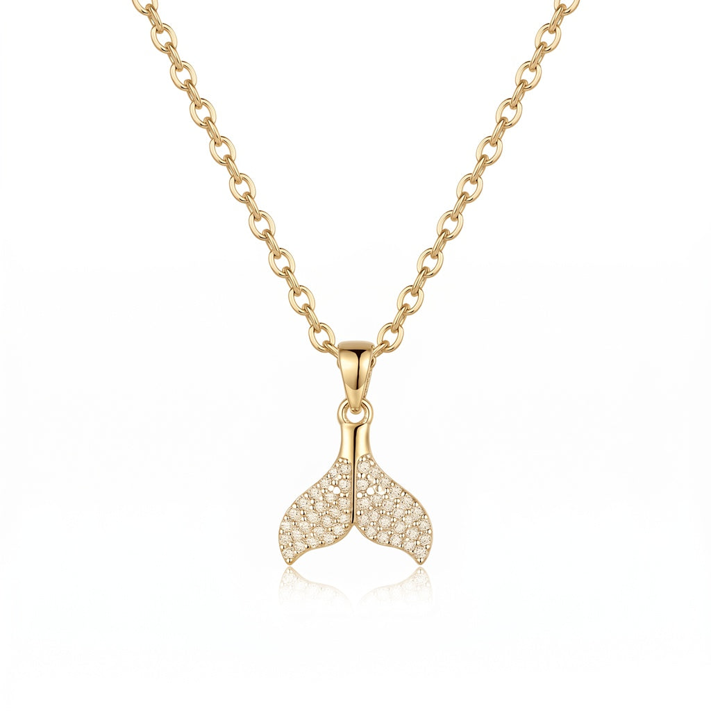 Personalized Engravable Sparkling Mermaid Tail Necklace - Gold