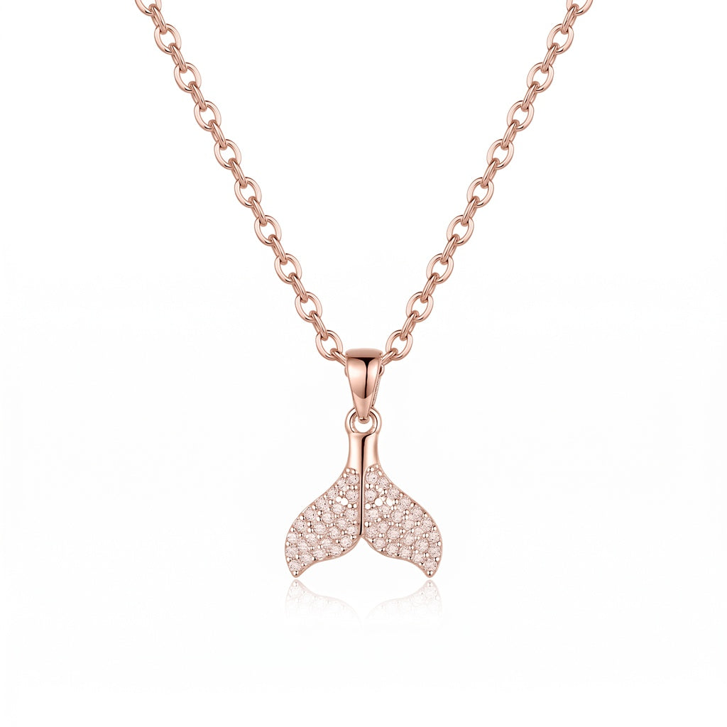 Personalized Engravable Sparkling Mermaid Tail Necklace - Rose Gold