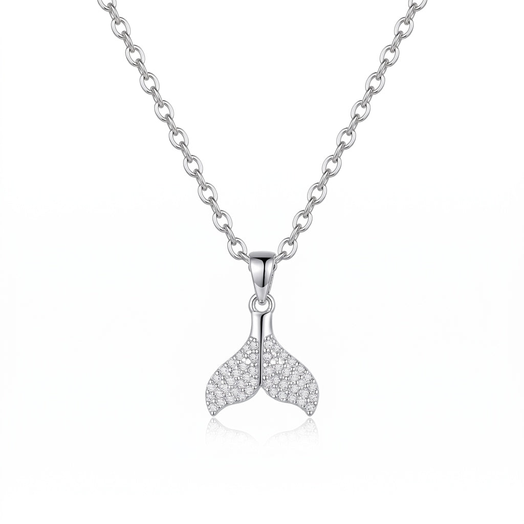 Personalized Engravable Sparkling Mermaid Tail Necklace - Silver