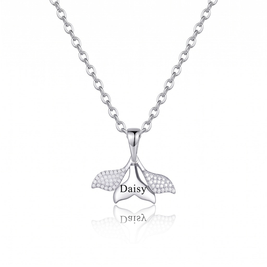 Personalized Engravable Sparkling Mermaid Tail Necklace - Silver1