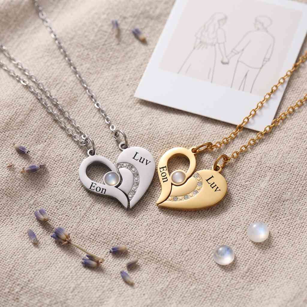 Personalized Engravable Split-Heart Couple Necklace