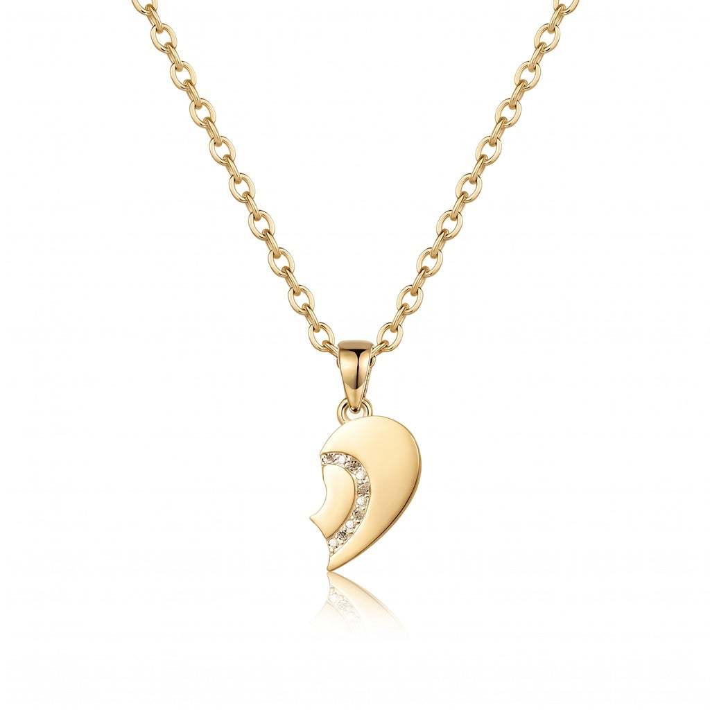 Personalized Engravable Split-Heart Couple Necklace - Gold